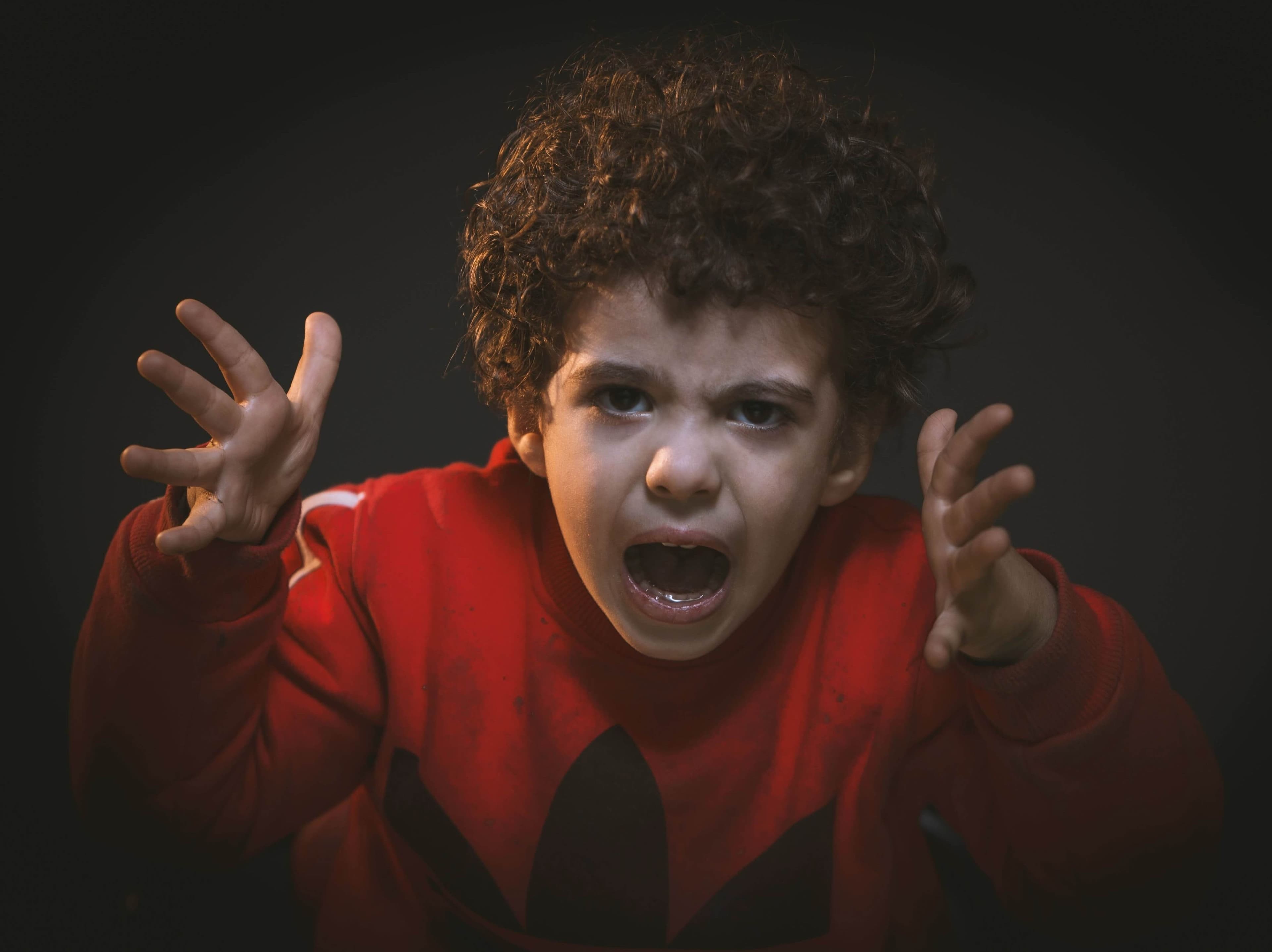 child explaining to camera