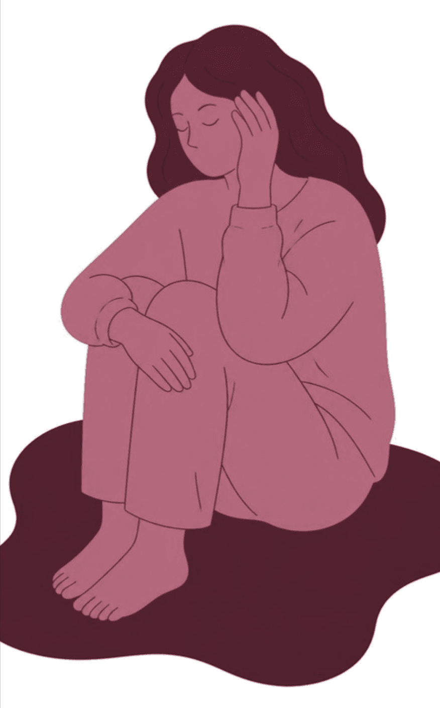 Illustration of a person sitting with a hand gently resting against their head, reflecting the emotional impact of concussion and brain injury